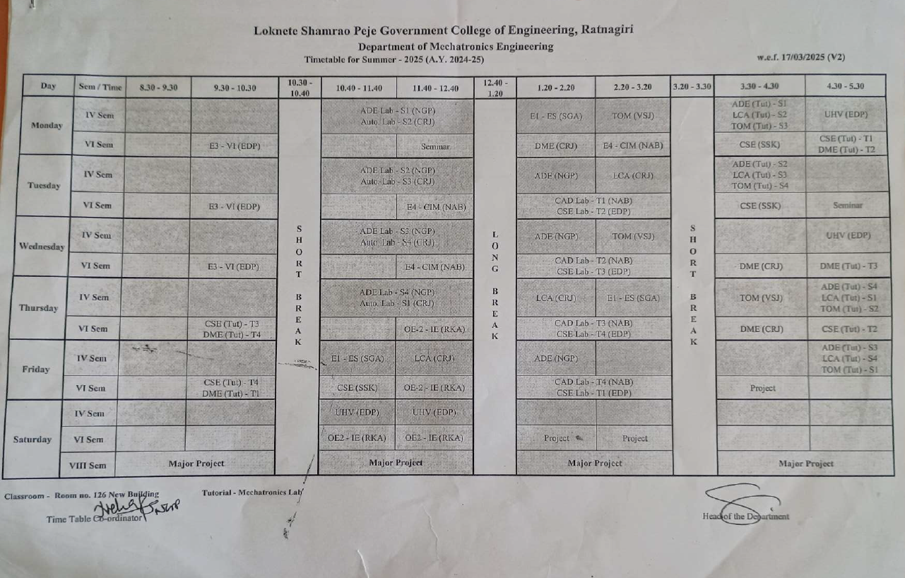time table